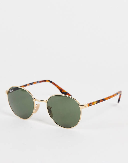 Ray-Ban Round Sunglasses In Gold Green 