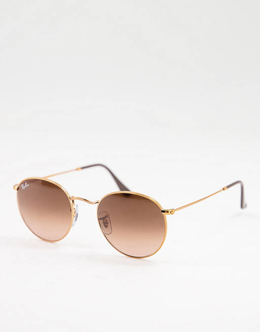 Ray-Ban round sunglasses in gold with brown lens ASOS