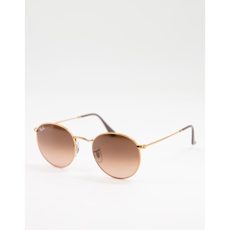 Ray-Ban round sunglasses in gold with brown lens | ASOS