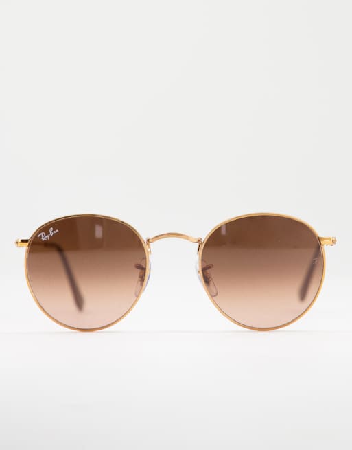 Ray-Ban round sunglasses in gold with brown lens | ASOS