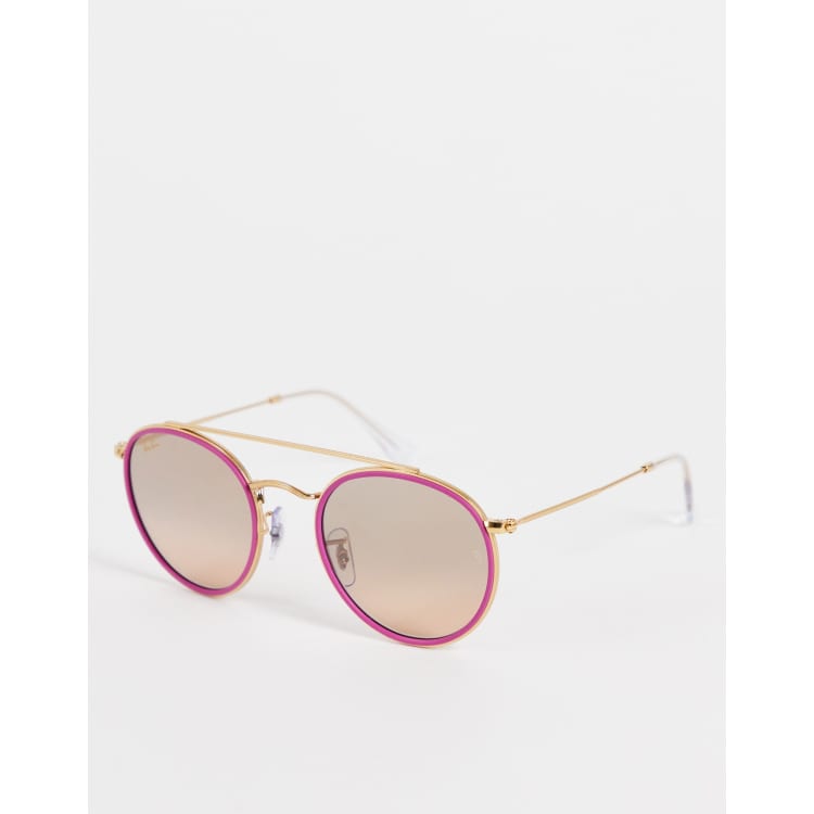 Maken Uitwisseling ventilator Ray-Ban RB3647N Unisex Double Bridge Oval Sunglasses, Gold/Mirror Pink |  clube.zeros.eco