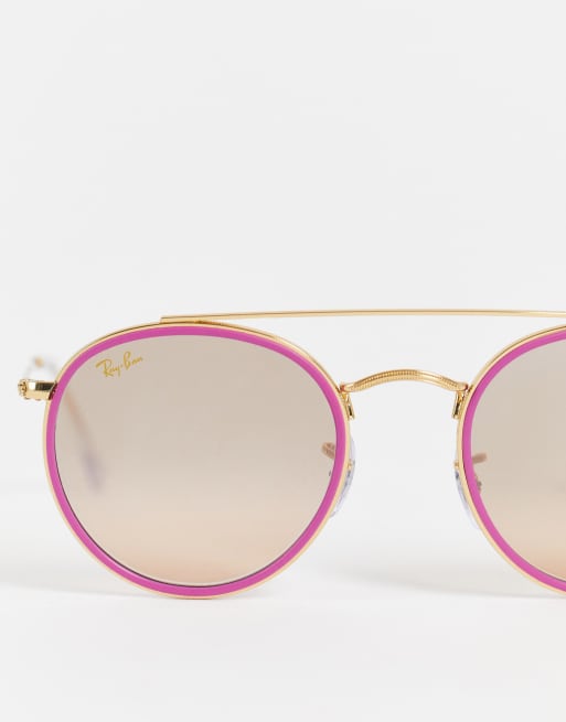 Pink Gold Round Sunglasses - Gold