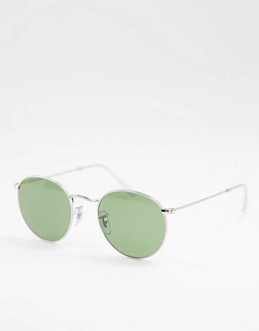 Ray-Ban round sunglasses silver frame with green tint lens