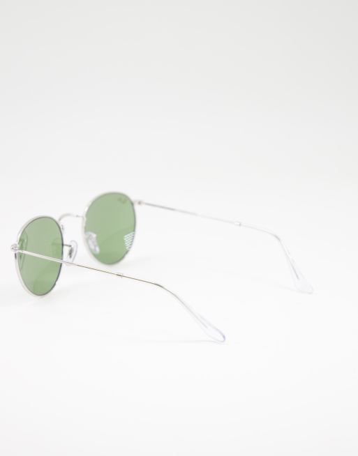 Ray-Ban round sunglasses silver frame with green tint lens | ASOS