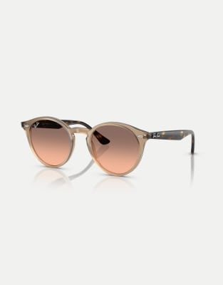Ray-Ban Round sunglasses with pink lens in turtledove - view 1