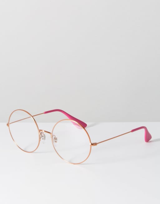ray ban – Runda glasögon i roséguld med genomskinliga glas i oversize-modell