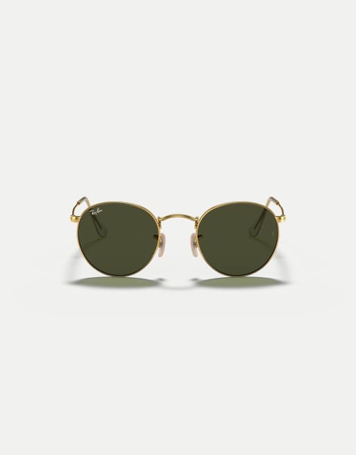 Ray-Ban – Runde Metall-Sonnenbrille in Arista-Gold mit grünen Gläsern