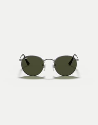 Ray-Ban - Runde Metall-Sonnenbrille in Stahlgrau mit grünen Gläsern