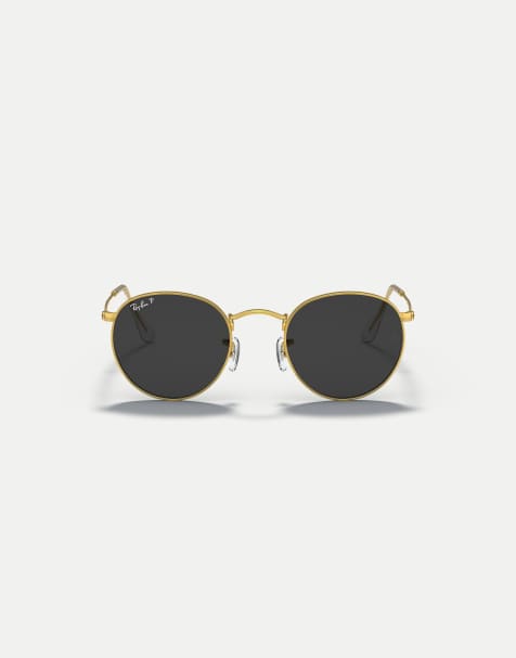 Ray-Ban – Runde, polarisierte Metall-Sonnenbrille in Gold-Optik mit schwarzen Gläsern - view 1