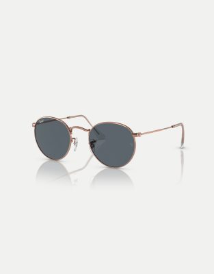 Ray-Ban - Runde Sonnenbrille mit Metallrahmen in Roségold und Gläsern in Blau-Goldfarben