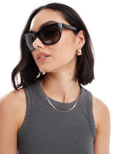 Ray-Ban - Runde, spidse solbriller med sort stel og graduerede, grå glas