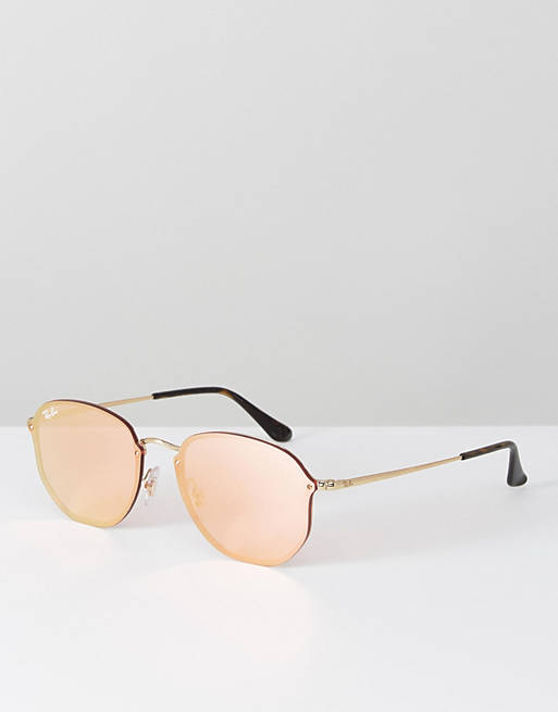 Ray-Ban – Sechseckige Sonnenbrille mit flachen, getönten Gläsern in Rosa