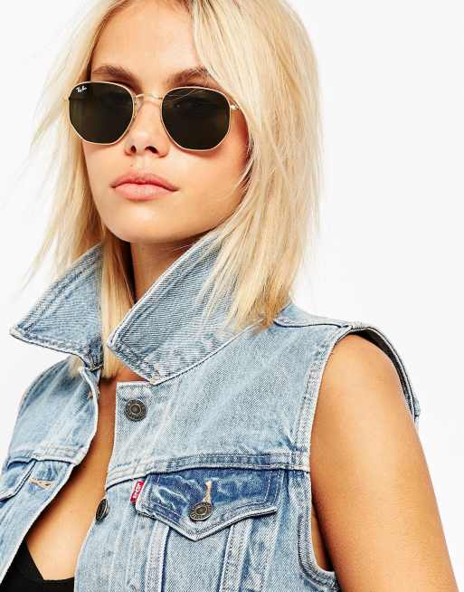 Ray-Ban – Sechseckige Sonnenbrille mit flachen Gläsern und goldfarbenem Gestell, 3 von 4