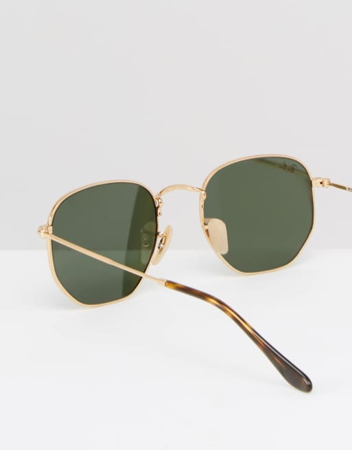 Ray-Ban – Sechseckige Sonnenbrille mit flachen Gläsern und goldfarbenem Gestell, 4 von 4