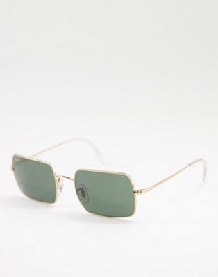 Ray-Ban slim square metal sunglasses in gold with black lens
