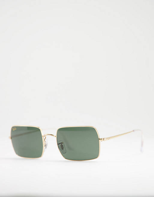 Ray-Ban slim square metal sunglasses in gold with black lens | ASOS