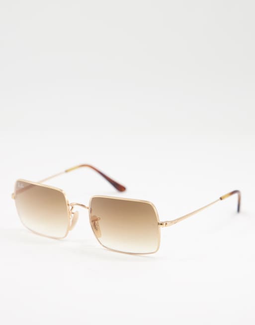 Square metal sunglasses in brown shaded lens