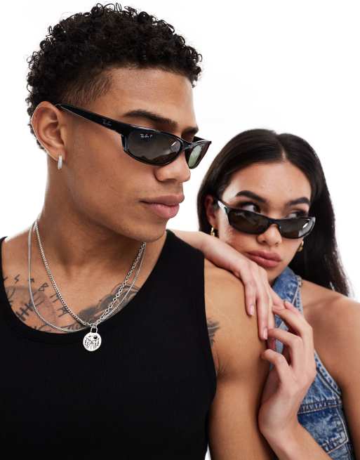 Ray-Ban - Smalle rechthoekige zonnebril in zwart, 3 van 4