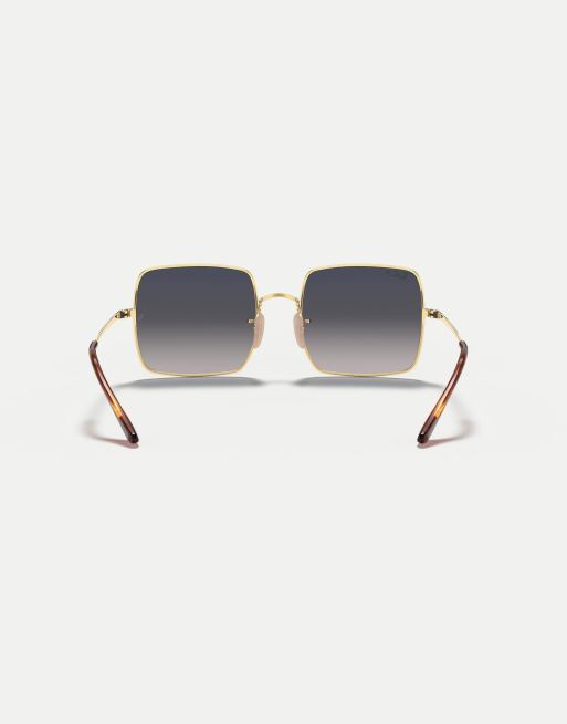 Ray-Ban square 1971 classic square polarised sunglasses in gold with blue lens in gold, 4 of 4