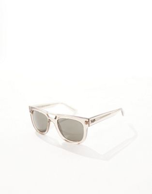 Ray-Ban square acetate sunglasses in transparent beige with green lens