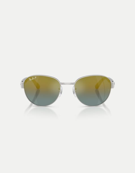 Ray-Ban Square polarised sunglasses with gold mirrored lens in silver - view 1