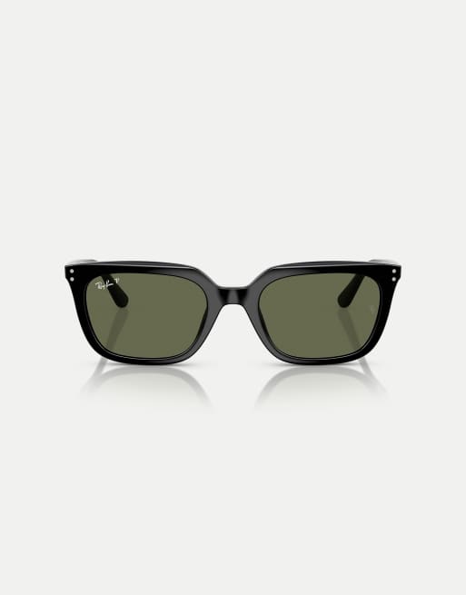 Ray-Ban Square polarised sunglasses with green lens in black