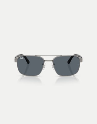 Ray-Ban - Square - Sonnenbrille in Stahlgrau mit blauen Gläsern