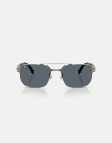 Ray-Ban – Square – Sonnenbrille in Stahlgrau mit blauen Gläsern - view 1