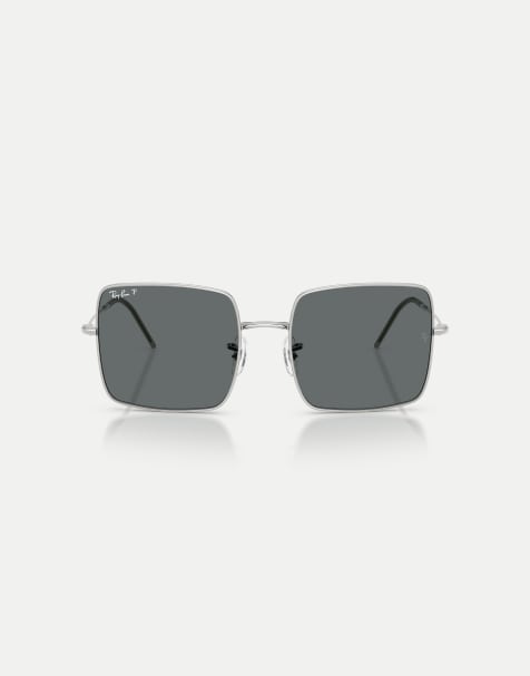 Ray-Ban Square  square polarised sunglasses with grey lens in silver - view 1