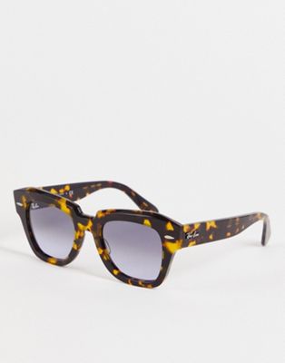 Ray-Ban Square State street sunglasses in brown tort  - ASOS Price Checker