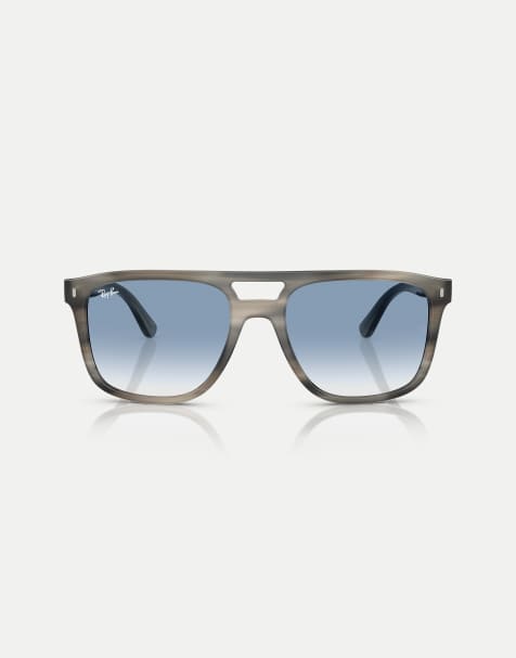 Ray-Ban Square sunglasses with blue lens in grey havana - view 1