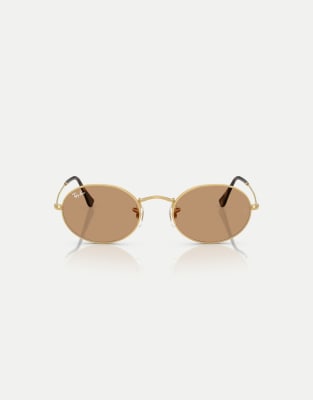 Ray-Ban - Summer Capsule - Ovale Metall-Sonnenbrille in Arista-Gold mit grünen Gläsern-Goldfarben