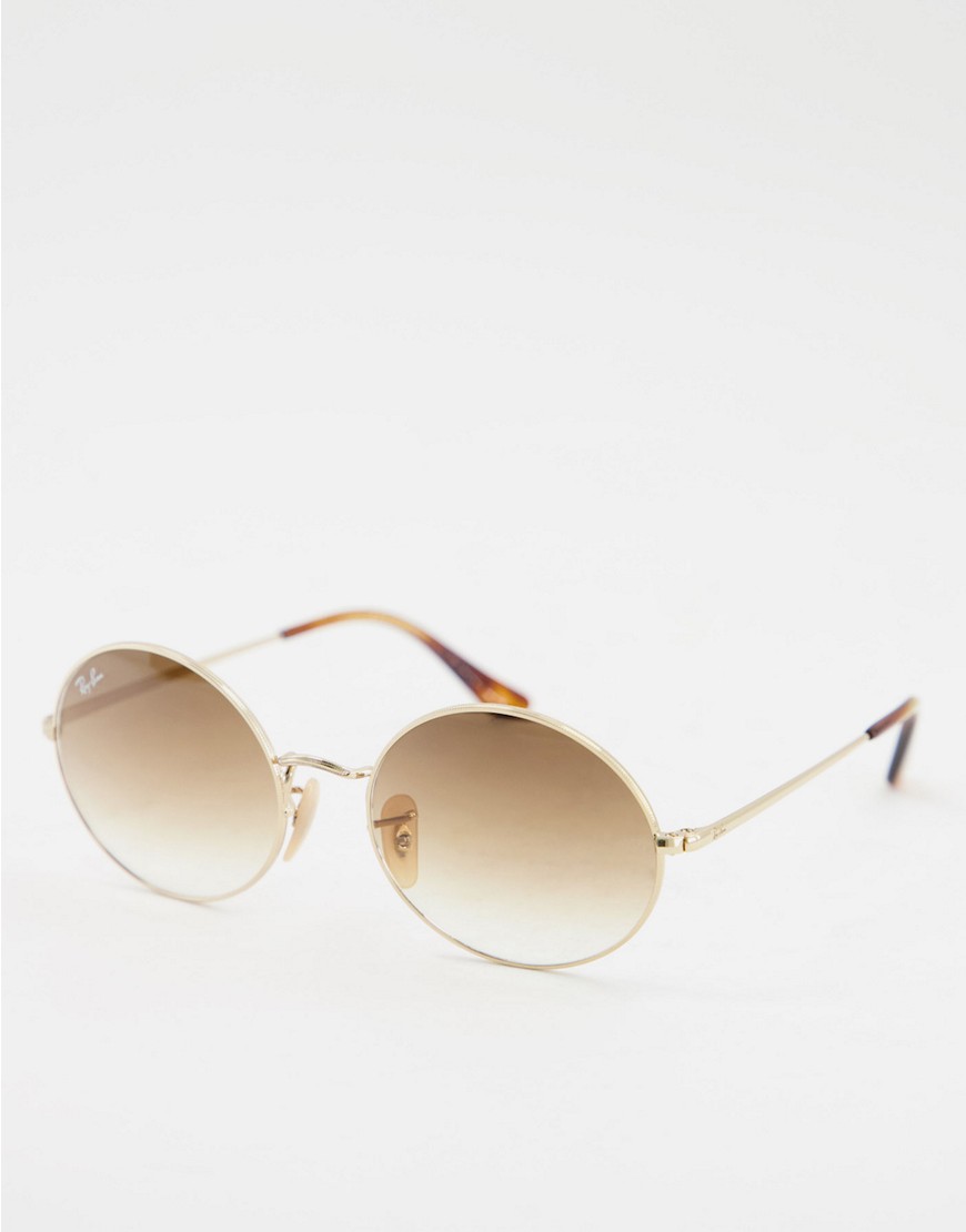 Ray-Ban - Uniseks ovalen zonnebril met bruine glazen in goud