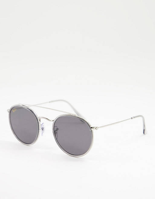 Ray-Ban unisex double bridge round sunglasses in silver 0RB3647N