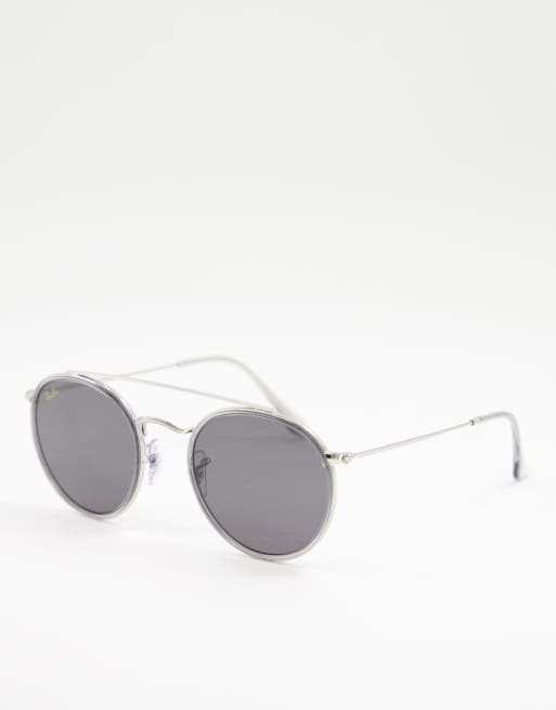 Ray Ban unisex double bridge round sunglasses in silver 0RB3647N