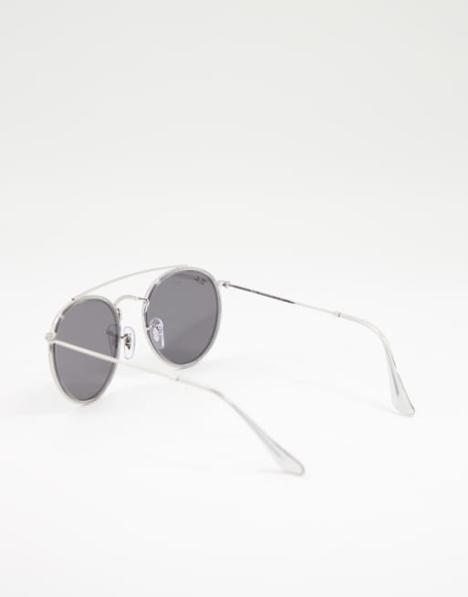 Ray Ban unisex double bridge round sunglasses in silver 0RB3647N