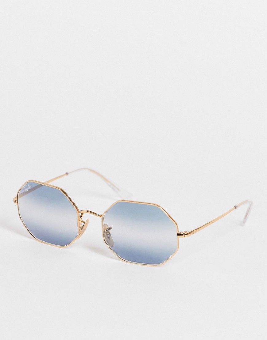 Ray-Ban unisex octagon blue lens sunglasses in gold 0RB1972