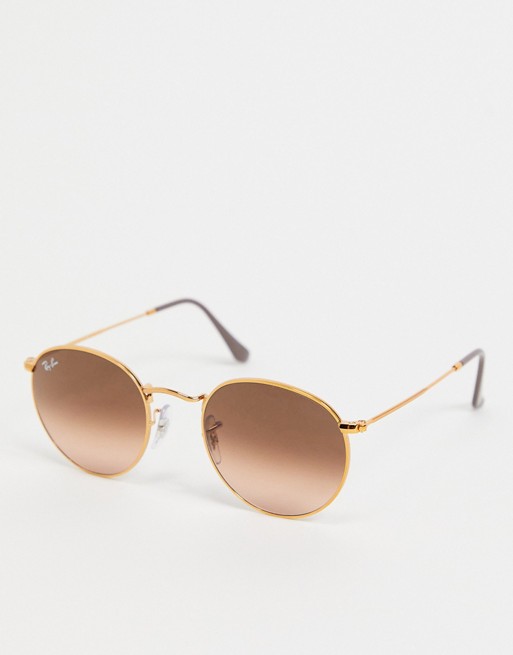 Ray-Ban unisex round sunglasses with red lens in gold