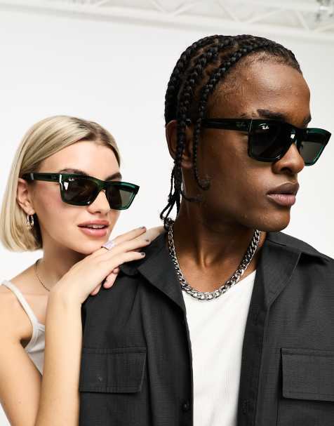 Ray-Ban – Warren – Eckige Sonnenbrille in transparentem Grün - view 1
