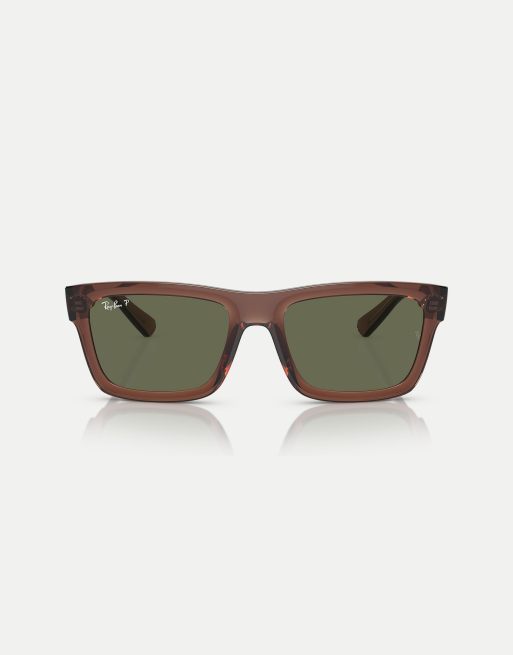 Ray Ban Warren Occhiali da sole polarizzati rettangolari color marrone trasparente con lenti verdi ASOS