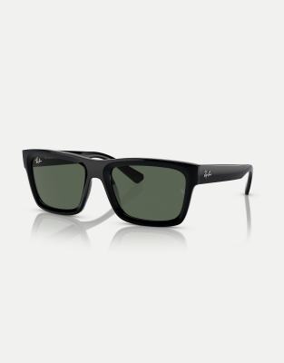 Ray-Ban - Warren - Rechteckige Sonnenbrille in Schwarz mit Gläsern in Grün