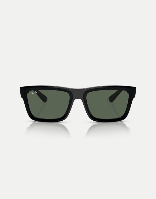 Ray-Ban – Warren – Rechteckige Sonnenbrille in Schwarz mit Gläsern in Grün, 3 von 4