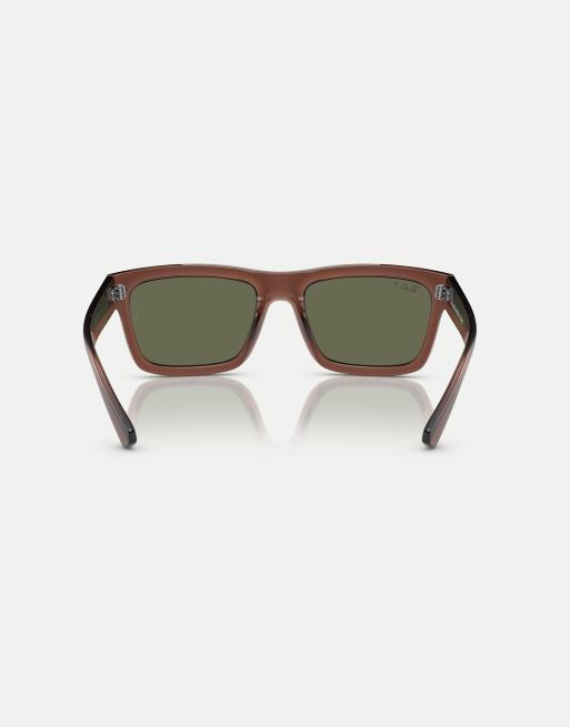 Ray-Ban warren  rectangle polarised sunglasses in brown with green lens in transparent brown, 4 of 4