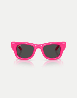 Ray-Ban - Wayfarer - Bauschige, eckige Sonnenbrille in Fuchsia mit schwarzen Gläsern-Rosa