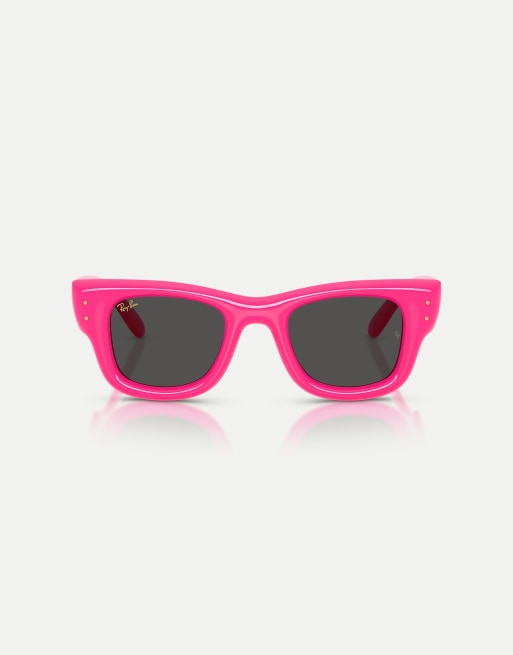 Ray-Ban – Wayfarer – Bauschige, eckige Sonnenbrille in Fuchsia mit schwarzen Gläsern