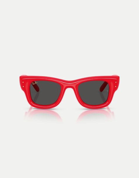 Ray-Ban – Wayfarer – Bauschige, eckige Sonnenbrille in Rot mit schwarzen Gläsern - view 1