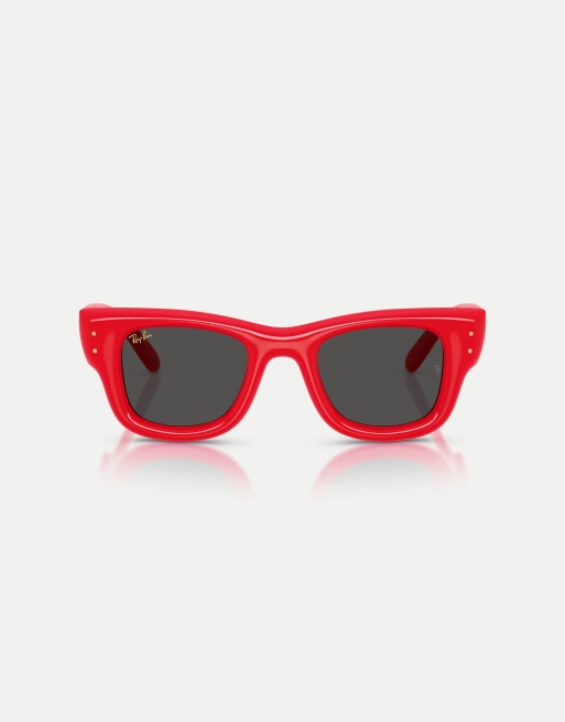 Ray-Ban – Wayfarer – Bauschige, eckige Sonnenbrille in Rot mit schwarzen Gläsern