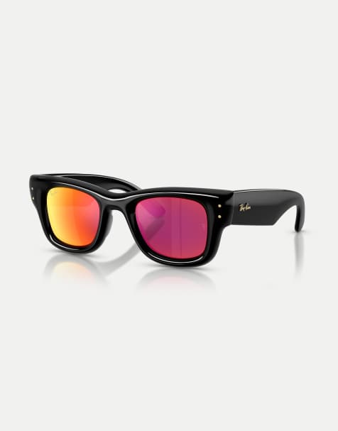 Ray-Ban – Wayfarer – Bauschige, eckige Sonnenbrille in Schwarz mit verspiegelten orangen Gläsern - view 1