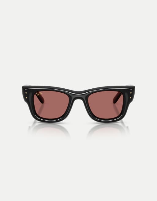 Ray-Ban – Wayfarer – Bauschige, eckige Sonnenbrille in Schwarz mit violetten Gläsern, 2 von 3