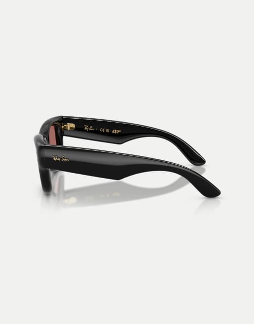 Ray-Ban – Wayfarer – Bauschige, eckige Sonnenbrille in Schwarz mit violetten Gläsern, 3 von 3